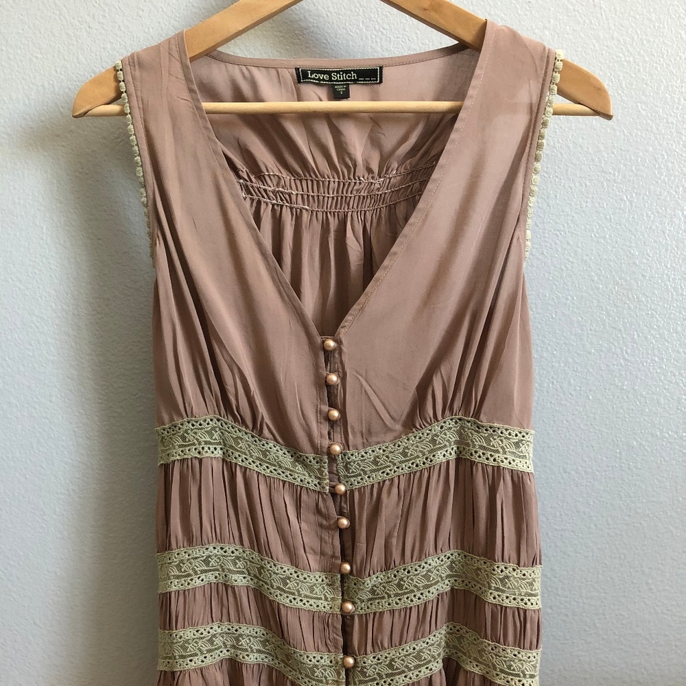 Love Stitch Embroidered Crochet Trim Tank